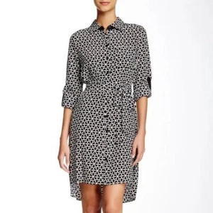 Diane Von Furstenberg Silk Black White Floral Daisy Prita Shirt Dress Women's 10 - Picture 1 of 14