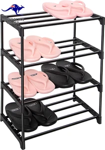 Upgrade 4-Tier Small Shoe Rack, Metal Stackable Kids Shoe Shelf Storage Shoe Sta - Picture 1 of 13