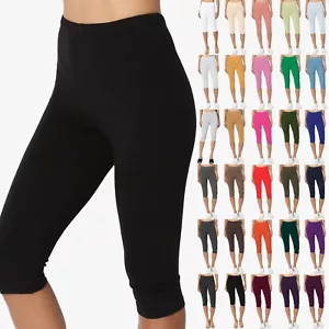 Women's Essential Basic Cotton Spandex Stretch Below Knee Capri Leggings S~3X - Picture 1 of 158