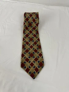 GUY LAROCHE KRAWATTE ROT MIT GOLDENEN UND BLAUEN STREIFEN - Bild 1 von 3