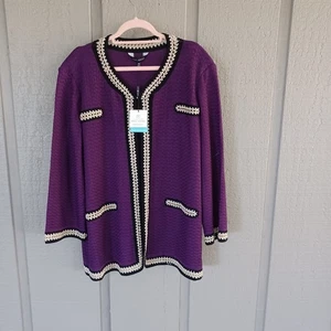 Chaqueta tejida Ming Wang Heritage Fit con ribete de cadena talla grande 3X clásica para mujer - Imagen 1 de 16