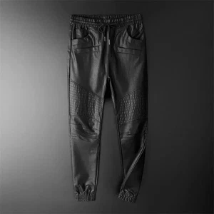 Men's Black Leather Quilted Sweat Pant| Genuine Lambskin Leather Jogger Trouser. - Picture 1 of 7