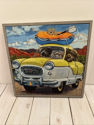 Vacation Dogs and Cat in Car Framed Giclee Art by CR Townsend 12x12” EUC CHARITY - Image 1 of 3