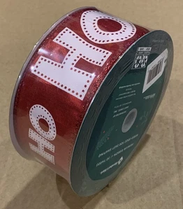 Nastro cablato natalizio premium 2,5" x 50 iarde - Natale "HO HO HO" rosso lucido - Foto 1 di 5