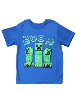 Minecraft Boys Blue Creeper "Boom" Gamer Tee Shirt Video Game T-Shirt 4 - Image 1 of 2