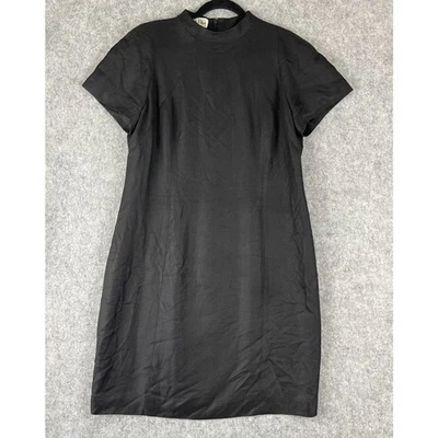 Christian Dior 100% Silk Shift Dress Womens 16 Black Short Sleeve Textured - Image 1 of 4