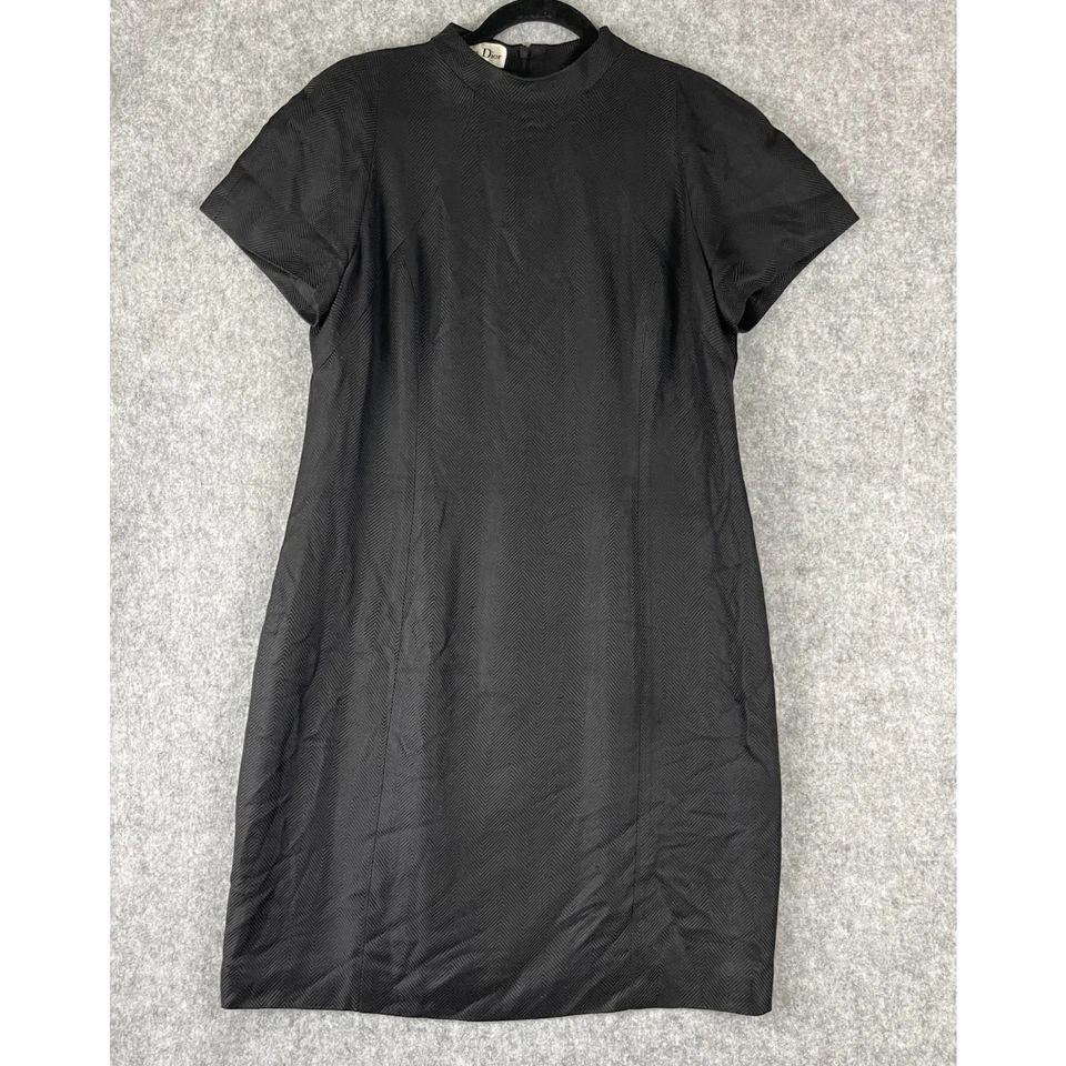 Vestido recto Christian Dior 100 % seda para mujer 16 negro manga corta texturizado Foto 1 de 4