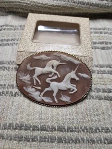Vintage Original Incolay Stein Gürtelschnalle Einhorn Paar Handarbeit USA 1980er - Bild 1 von 5