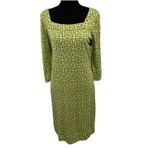 Vestido para mujer Lilly Pulitzer 8 verde blanco geométrico mangas cuartas longitud midi - Imagen 1 de 13