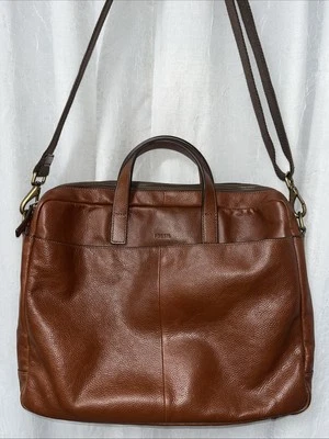 Fossil Brown Genuine Leather Messenger bag Laptop Briefcase w/ Shoulder Strap - Image 1 of 4