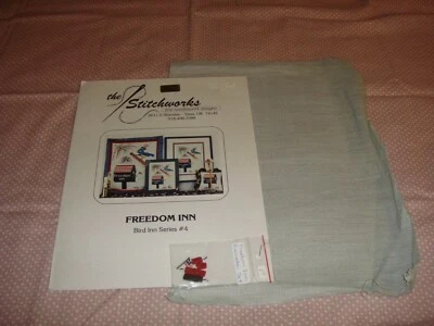 Stitchworks Freedom Inn Cross Stitch Pattern Plus 5 Patriotic Buttons & Fabric - Image 1 of 4
