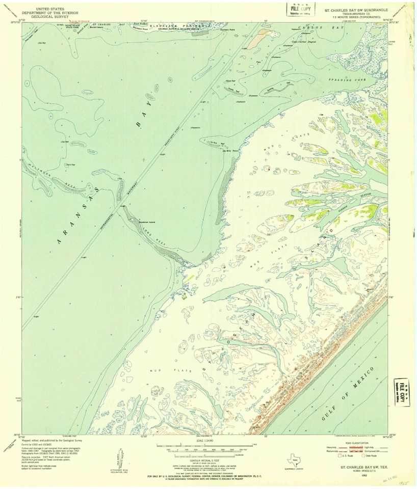 St. Charles Bay SW, TX - 1952 Topographic Map | Vintage USGS Print | Historic TX - Image 1 of 1