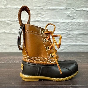 Bean Boots by L.L.Bean Black Tan Leather Lace Up Duck Boots Key Ring 3-in Tall - Picture 1 of 9