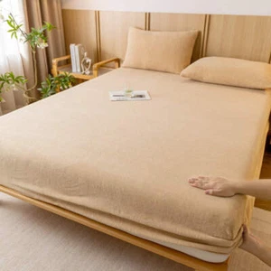 Khaki Plush Crystal Velvet Fitted Sheet - Ultra Soft, Warm & Thick for Winter (1 - Picture 1 of 3
