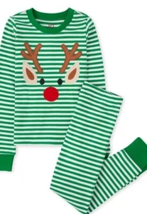 Gymboree Unisex sz 7 Reindeer Gymmies Green Striped Holiday Pajamas NWT Boy Girl - Picture 1 of 2