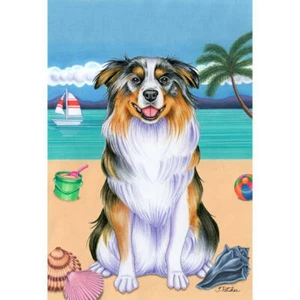 Australian Shepherd Summer Beach Decorative Flag - Picture 1 of 1