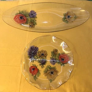 2 Vintage CHANCE Fiestaware ANEMONE Glass Plates Michael Harris 1960s Round/Oval - Picture 1 of 6