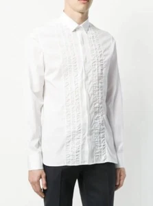 LANVIN Men's Ruched Pintucks Shirt white Size 16.5/42 ITALY. - Picture 1 of 9