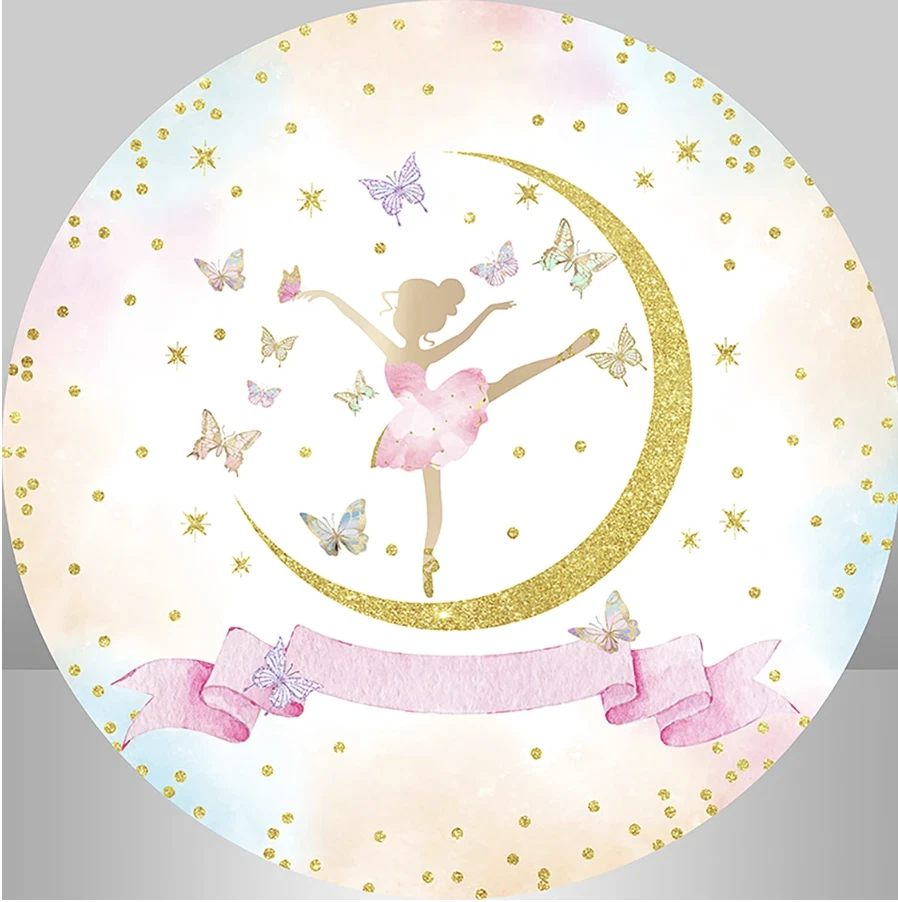 BALLET BALLERINA BUTTERFLIES GLITTER PINK GOLD PURPLE PARTY ROUND BIRTHDAY - Image 1 of 1