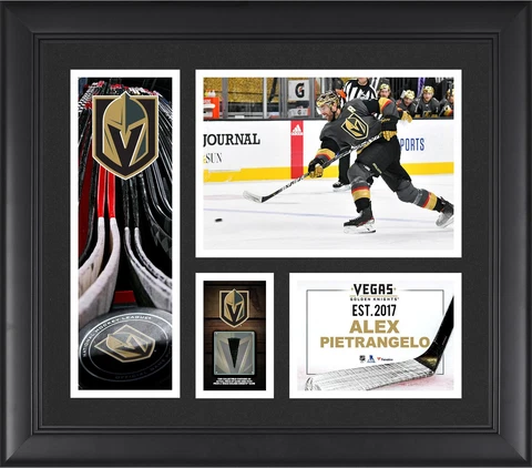 Alex Pietrangelo Golden Knights FRMD 15" x 17" Collage with a Piece of GU Puck Cover