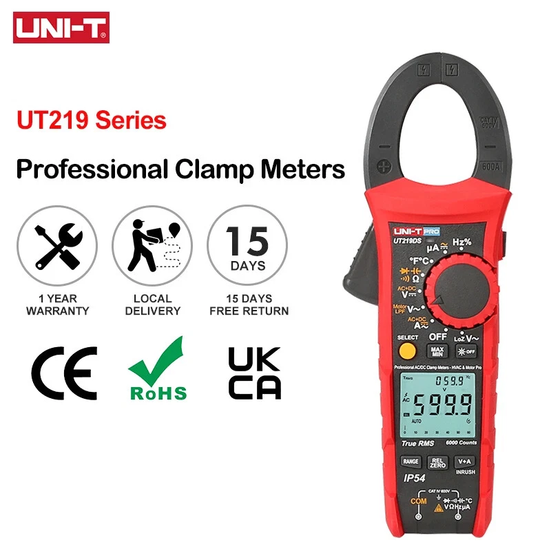 UNI-T 600A True RMS Clamp Multimeter 1000V Digital Volt Meter Freq Sequence Test - Image 1 of 4