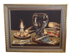 Vintage Gobelinbild "Stillleben" im Goldrahmen Größe 48 x 38 cm - Bild 1 von 6