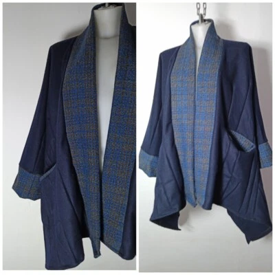  NEW HANDMADE KIMONO COAT  STUNNING FRENCH WOOL WINTER  COAT HOUNDSTOOTH JACKET - Image 1 of 4