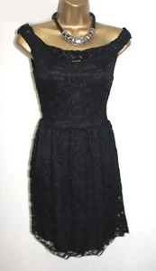 Black Lace Dress Size 10 Fit Flare Skater Bardot Party Occasion Evening Prom NWT - Picture 1 of 10