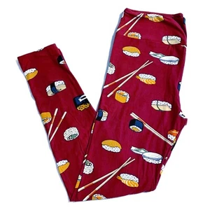 Leggings TC LuLaRoe ~ PATRÓN SUSHI Y PALILLOS ~ TALLAS 12-18 Alto y con curvas, rojo - Imagen 1 de 3