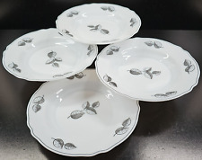 4 Arcopal France Black White Leaves Rim Soup Bowls Set Floral Scalloped Dish Lot