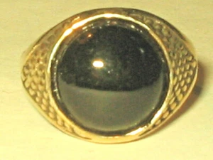 Men's Gold Plate Sterling Silver Black Onyx Pebbled Look Sz 10 Biker Ring 6.3gm - Picture 1 of 3