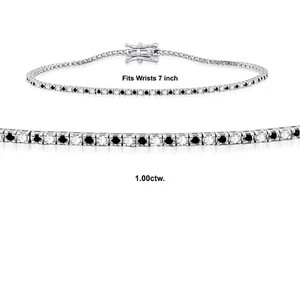 14K White Gold Tennis Bracelet 1Ct Lab Grown Diamond & Black Treated 8.5" In - Picture 1 of 6