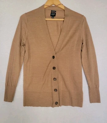 Gap Cardigan Womens S Petite 100% Merino Wool Knit Button Front Sweater Brown  - Image 1 of 4