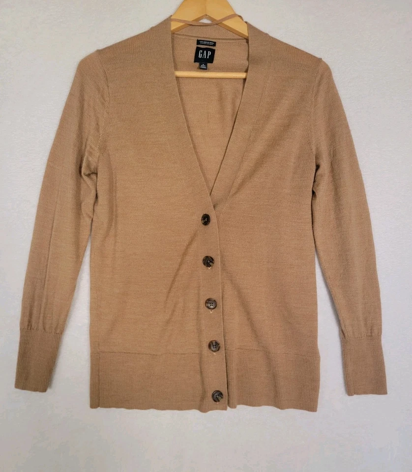 Gap Cardigan Womens S Petite 100% Merino Wool Knit Button Front Sweater Brown  - Image 1 of 4