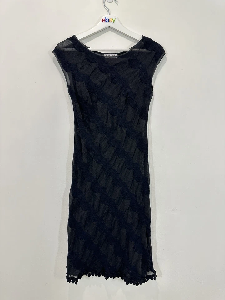 Ruth Tate Sydney Dress Women AU 8 Black Sheer Striped Lined Knee Length Aust - Image 1 of 4