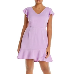 Aqua Curve fliederfarbenes Minikleid mit Flatterärmeln und Volantsaum Größe 2X neu mit Etikett - Bild 1 von 8