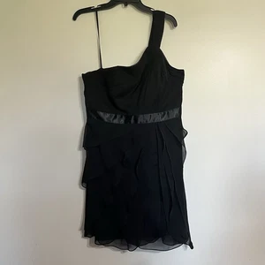 Adrianna Papell Draped One Shoulder Tiered Chiffon Dress Black Cocktail Size 14 - Picture 1 of 10