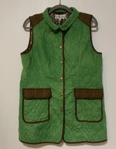 Gilet Tasha Polizzi donna L snap trapuntato verde scamosciato marrone orlo lana tasche - Foto 1 di 7