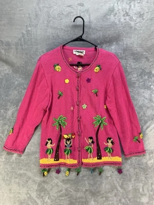 Cárdigan suéter Jack B Quick para mujer manga larga bordado Hawaii rosa talla L Foto 1 de 4