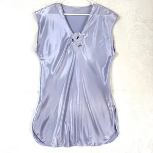 Vintage KATHRYN Floral Embroidered Satin Slip Dress Nightgown Womens L Lavender - Picture 1 of 9