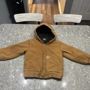 Carhartt YYJ158 BRN Brown Lined Jacket Boys Size XS 4/5 Hooded - Picture 1 of 8
