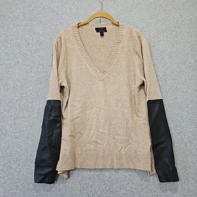Suéter para mujer J Crew mezcla de lana de cachemir cuello en V largo Slv parches de cuero talla M Foto 1 de 4