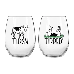 Copas de vino 'Tipsy' y 'Tipped' - Juego de 2 copas de vino sin tallo sin rodar, botto plano... - Imagen 1 de 3