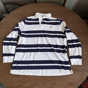 Vintage Polo Ralph Lauren Rugby Long Sleeve Striped Shirt Men Size L Blue - Picture 1 of 12