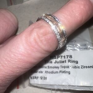 Bomb Party Ring Size 7 Rbp7178 The Juliet Ring Smokey Topaz CZ Rhodium Plating 