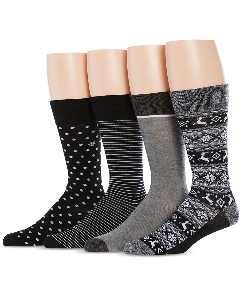 Perry Ellis Men's 4-pack Reindeer Fair Isle Crew Socks Gray Size 6-12