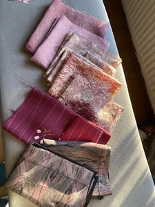 Vintage Japanese kimono silk fabric - Craft Bundle - Pinks And Purples - Picture 1 of 9