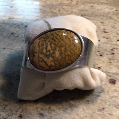 Beautiful Stone 925 Solid Sterling Silver Cuff Bracelet - Image 1 of 4