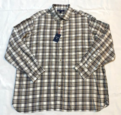 Novo com etiquetas-Camisa Masculina Daniel Cremieux 100% Algodão Marrom Xadrez- Tamanho 2XL - Imagem 1 de 4