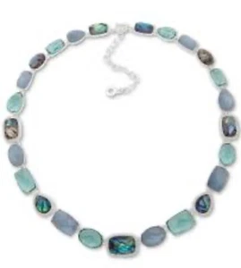 50 $ Anne Klein Statement-Halskette silberfarben grüne Farbtöne 2025 l - Bild 1 von 5